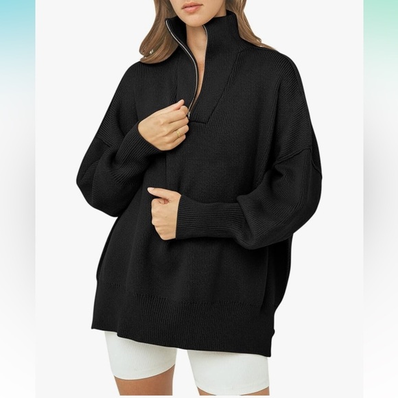 Women’s Oversized Slouchy Quarter Zip Sweater in Black size large - Picture 1 of 6